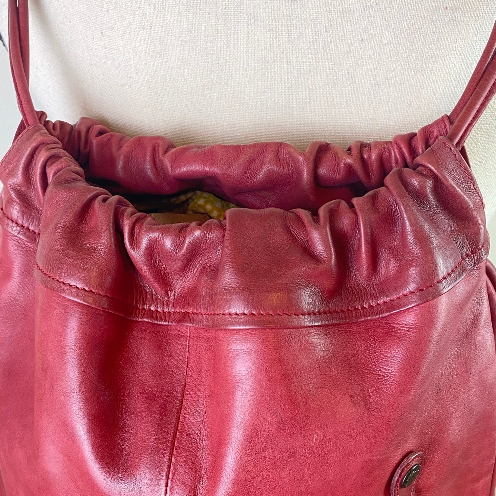 Aunts & Uncles Red Leather Drawstring Backpack Pu… - image 5